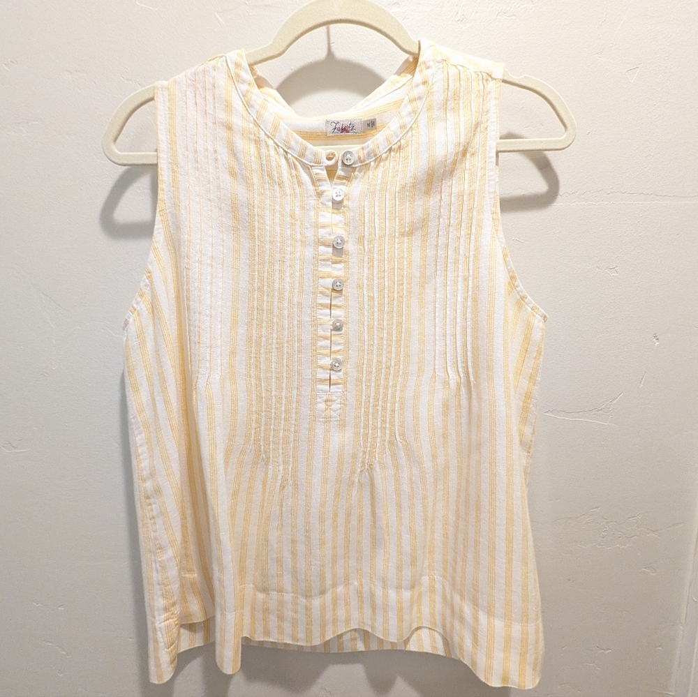 Faherty Isha Top Yellow Stripe Linen - Picture 3 of 8